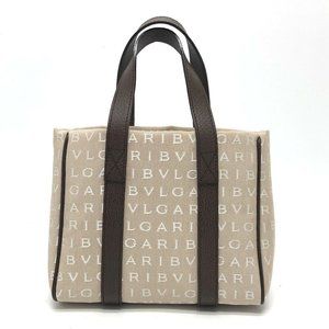 BVLGARI Logo mania Tote Bag Hand Bag Canvas/Leather Beige